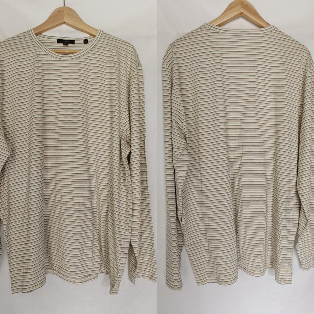 Vince Slub Stripe Long Sleeve T-Shirt Pima Cotton Oatmeal Cream White‎ XXL New